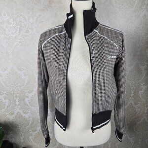 iets frans...Size XS Brown Houndstooth Zip Front Jacket Adj Collar Zip Pockets